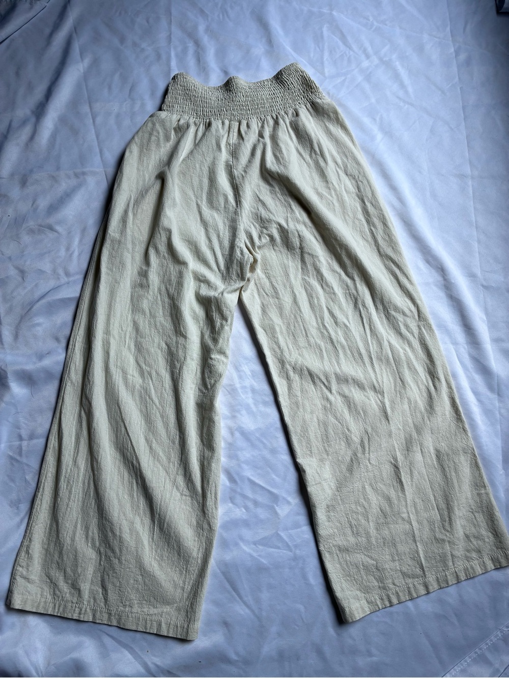 High-Waist Wide-Leg Cream Linen Pants - Picture 7 of 11